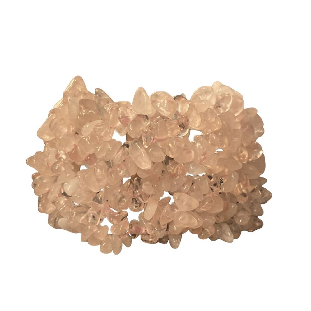 Polished Pink Rose Quartz Bracelet Stretch w/ 4-5mm nuggets & beads, 2 inch wide